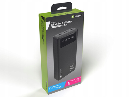 POWERBANK TRACER 30000mAh CZARNY 2xUSB LATARKA LED